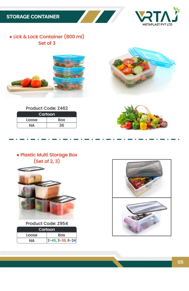 Plastic Air Tight Containers | Lick & Lock Storage Containers for Snacks Food Storage Boxes, Microwave Safe, Freezer Safe, BPA Free - 800ml,
