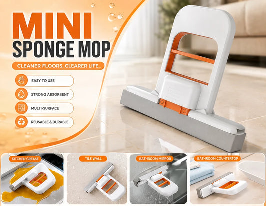 Mop Mini Foldable Mop Portable Self-Squeeze Quick Super Absorbent for Wet & Dry Granite Cleaning Kitchen Counters Tables & Glass