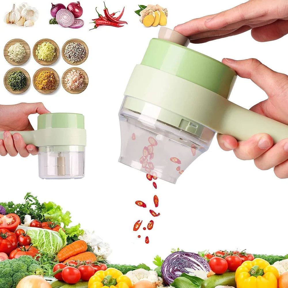 4-in-1 Multi-Functional Portable Vegetable Cutter, Wireless Food Processor & Chopper Machine