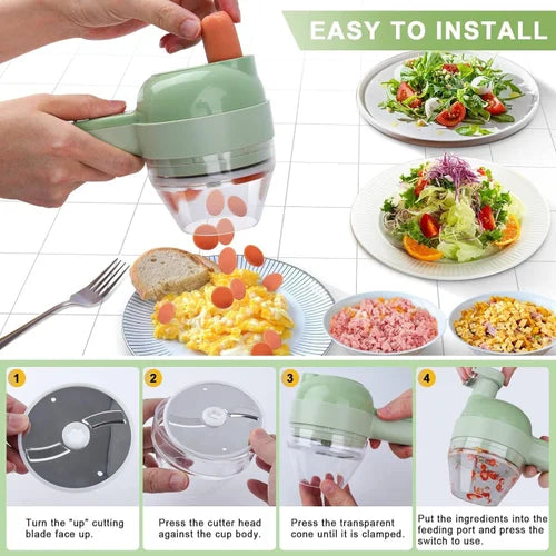 4-in-1 Multi-Functional Portable Vegetable Cutter, Wireless Food Processor & Chopper Machine